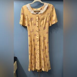 Melissa Yellow Floral Dress with Lace Collar